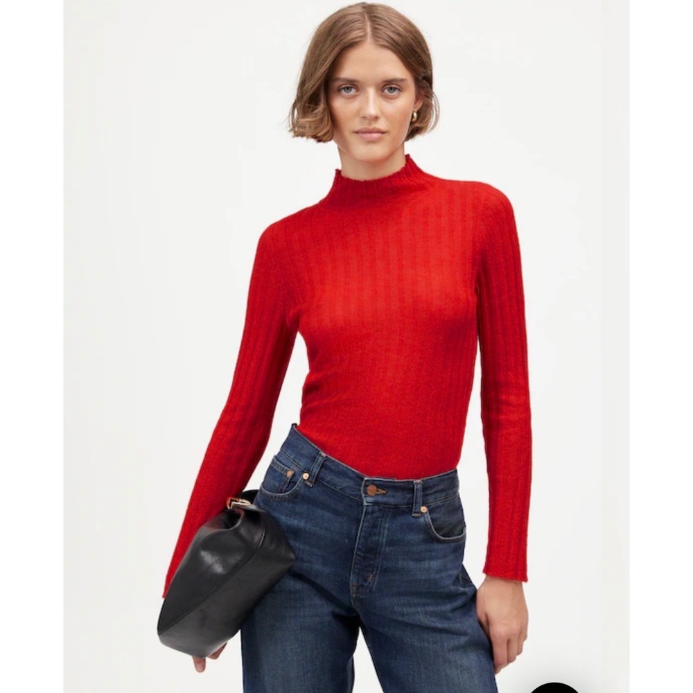 Madewell Alpaca Blend Mockneck Sweater Red Bright Cherry Ribbed Medium Poppy Y2K